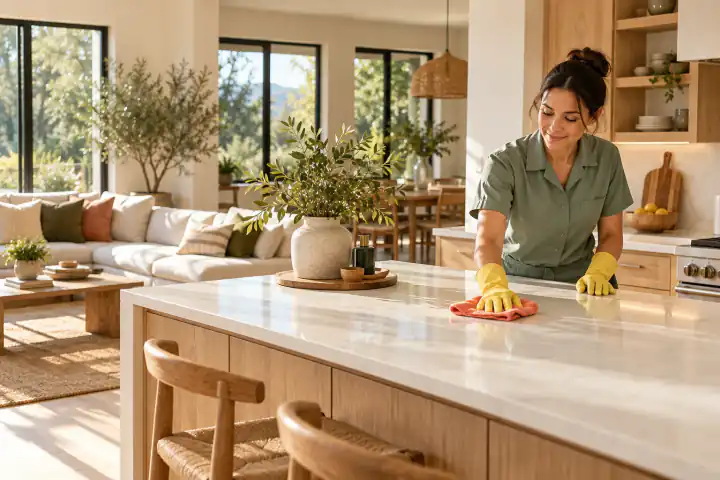 A spotless kitchen ready for a fresh start